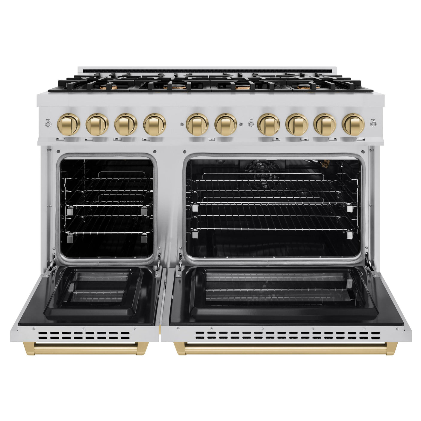 ZLINE Autograph Edition 48 in. 6.7 cu. ft. Select Double Oven Gas Range with 8 Burner Cooktop in Stainless Steel and Champagne Bronze Accents (HGRZ-48-CB)