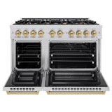 ZLINE Autograph Edition 48 in. 6.7 cu. ft. Select Double Oven Gas Range with 8 Burner Cooktop in Stainless Steel and Champagne Bronze Accents (HGRZ-48-CB)