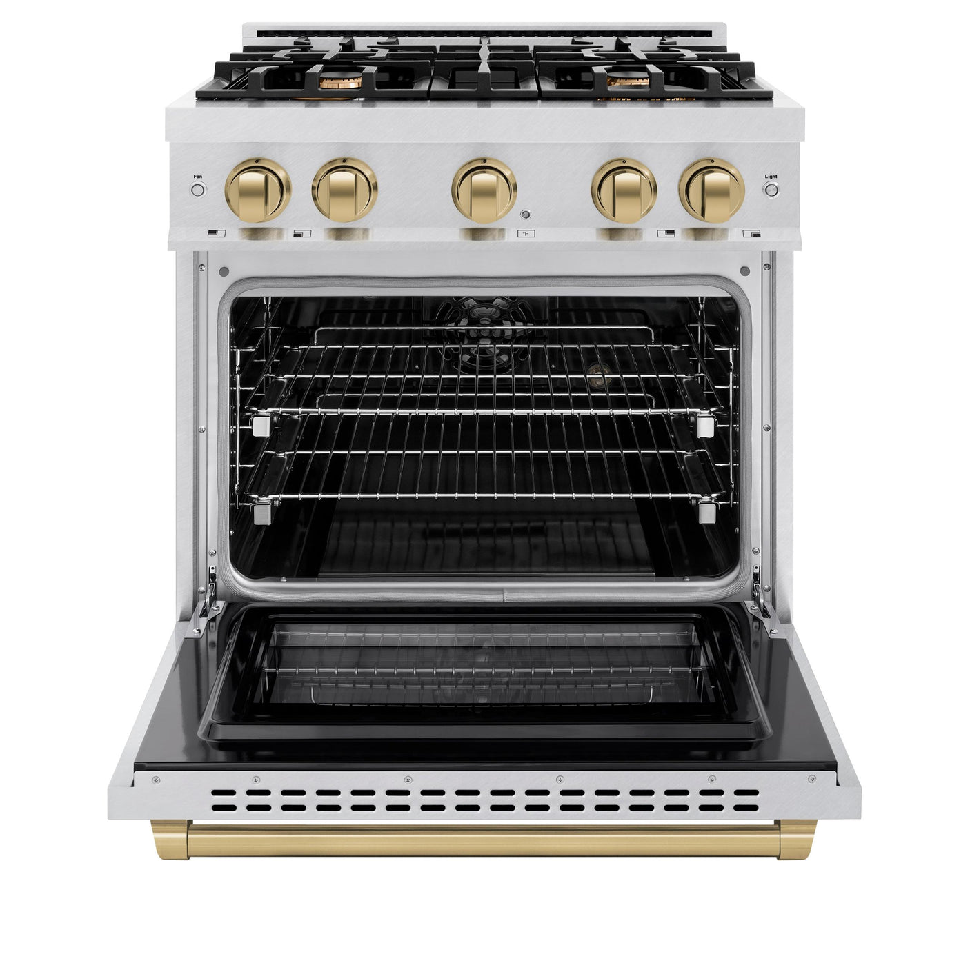 ZLINE Autograph Edition 30 in. 4.2 cu. ft. Select Dual Fuel Range with 4 Burner Gas Cooktop and Electric Convection Oven in DuraSnow' Stainless Steel with Champagne Bronze Accents (HDRSZ-30-CB)