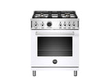 30 inch Dual Fuel Range, 4 Brass Burner, Electric Self-Clean Oven Bianco