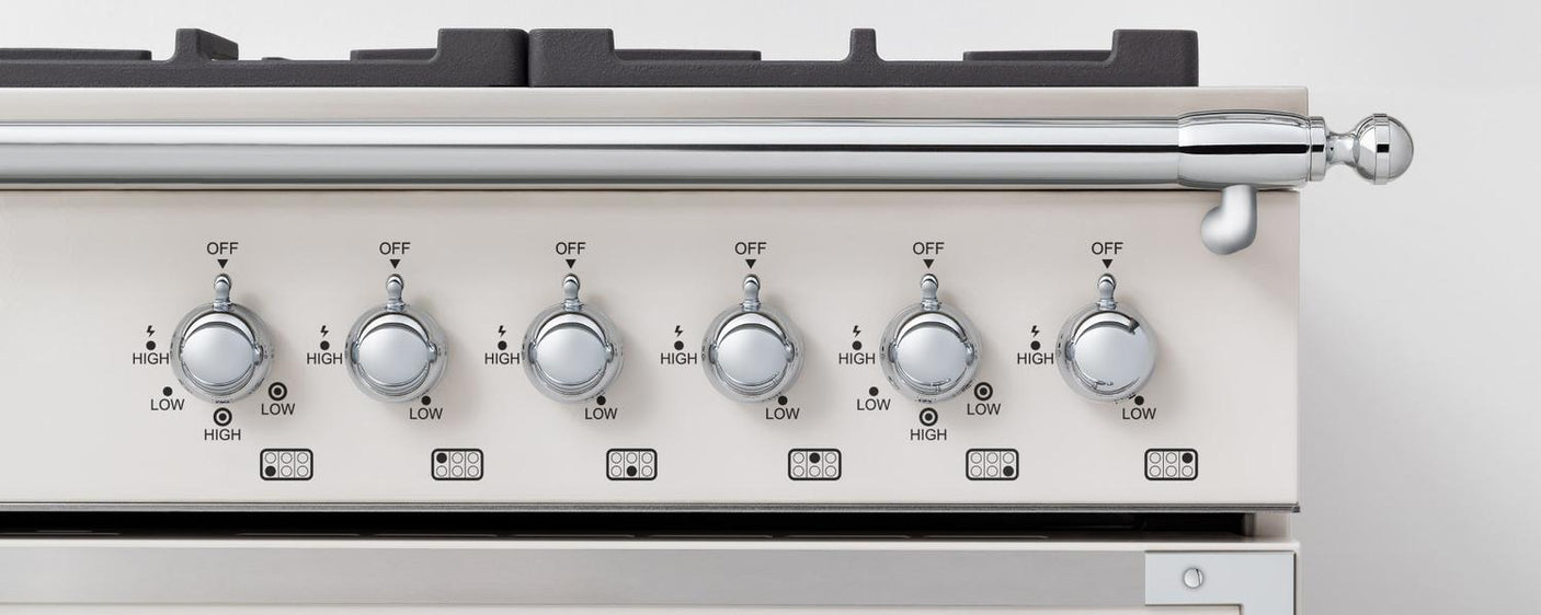 36 inch Dual Fuel Range, 6 Brass Burner, Electric Self-Clean Oven Avorio