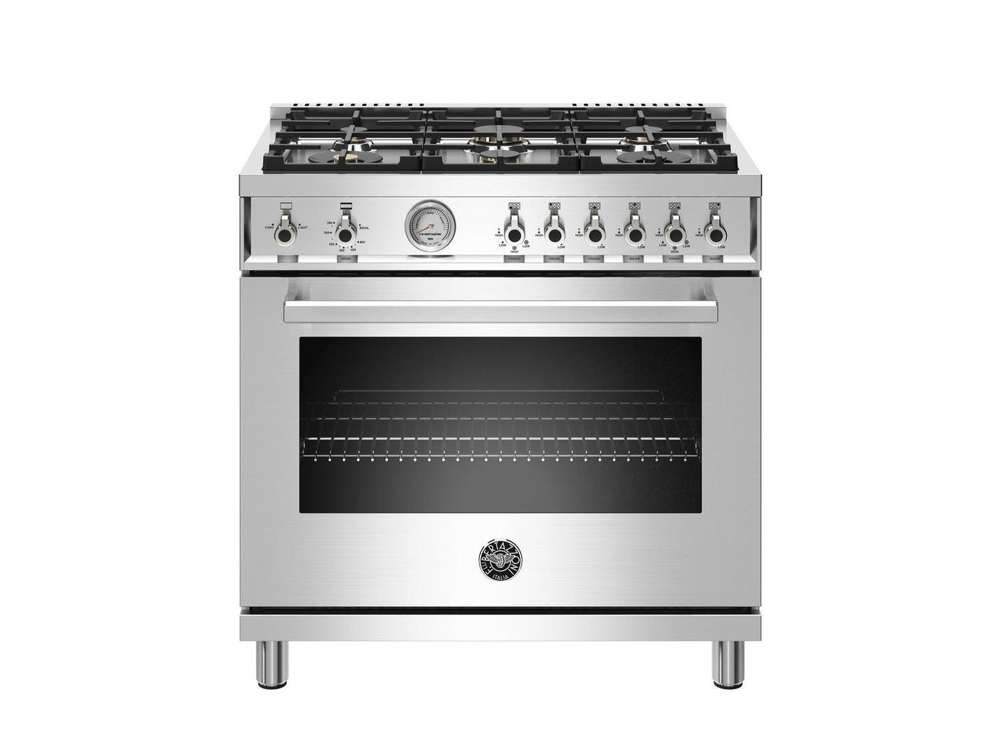 36 inch All Gas Range, 6 Brass Burners Stainless Steel