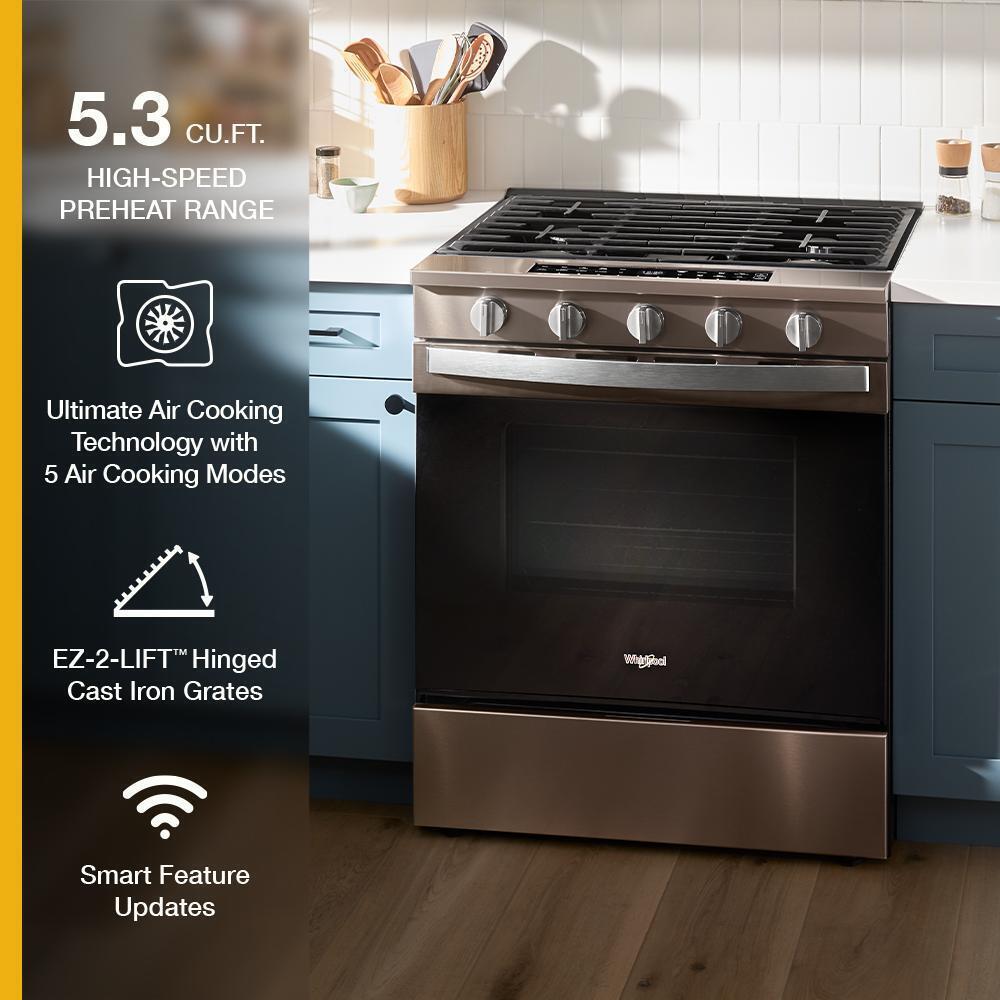 30-inch Smart Slide In Gas Range with Air Cooking Technology, No Preheat Air Fry, Steam/Self Clean and High Speed Preheat