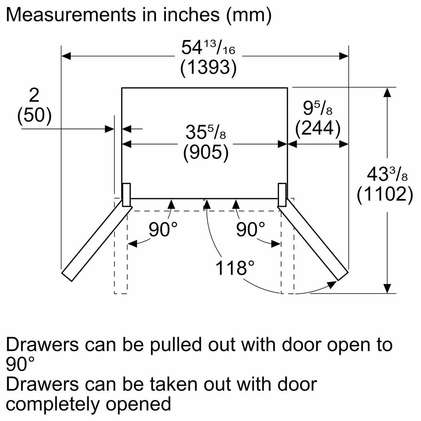 800 Series French Door Bottom Mount Refrigerator, Glass door 36" Stainless Steel