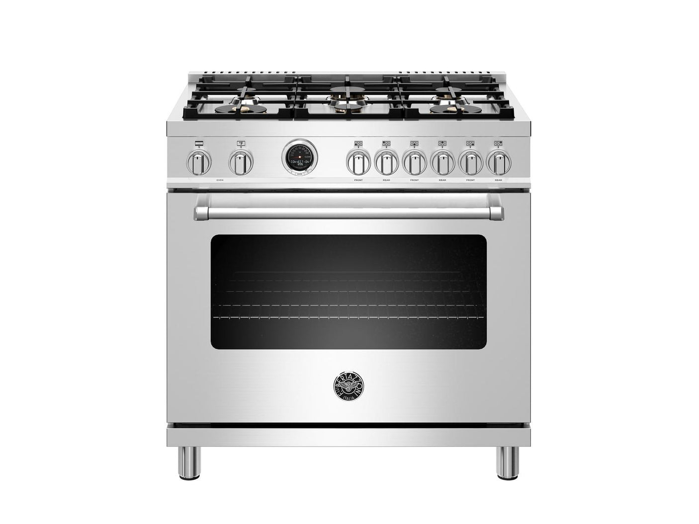 36 inch Dual Fuel Range, 6 Brass Burners, Electric Self-Clean Oven Stainless Steel