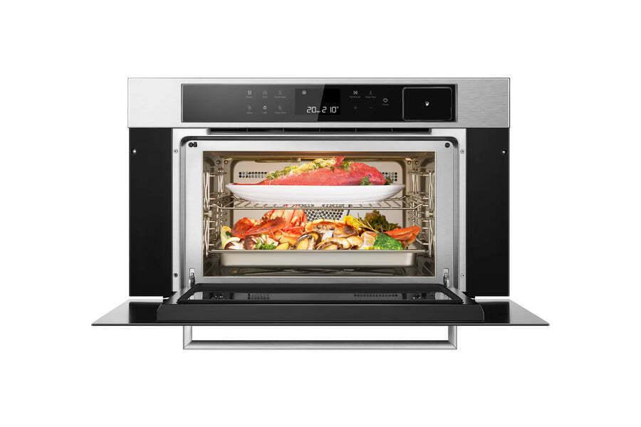 ROBAM 30-in Air Fry Convection European Element Single Electric Wall Oven (Black Glass)