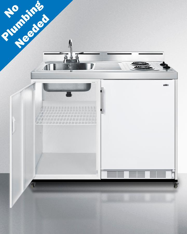 48" Wide Mobile All-in-one Kitchenette, No Plumbing Needed