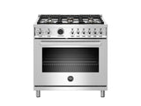 36 inch Dual Fuel Range, 6 Brass Burner, Electric Self-Clean Oven Stainless Steel