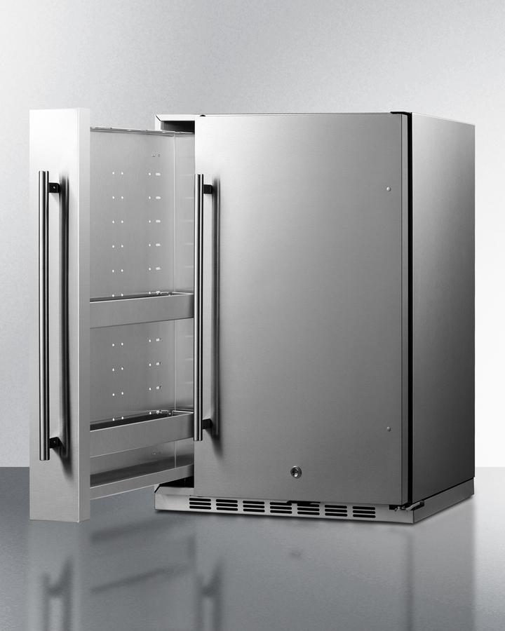 Shallow Depth 24" Wide Outdoor Built-in All-refrigerator With Slide-out Storage Compartment