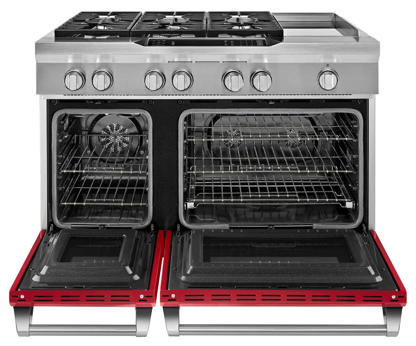 48'' 6-Burner with Griddle, Dual Fuel Freestanding Range, Commercial-Style Signature Red