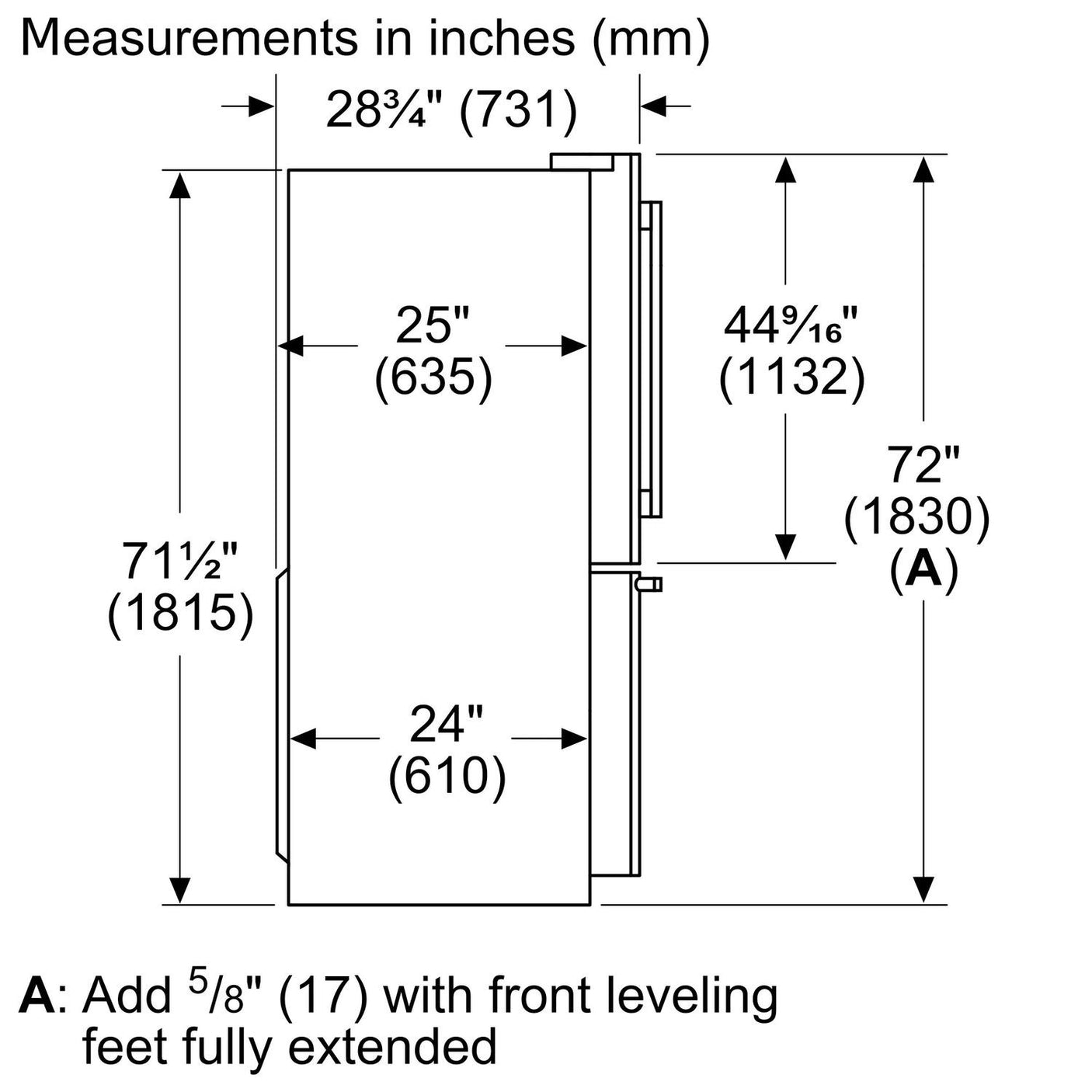 800 Series French Door Bottom Mount Refrigerator 36" Black Stainless Steel