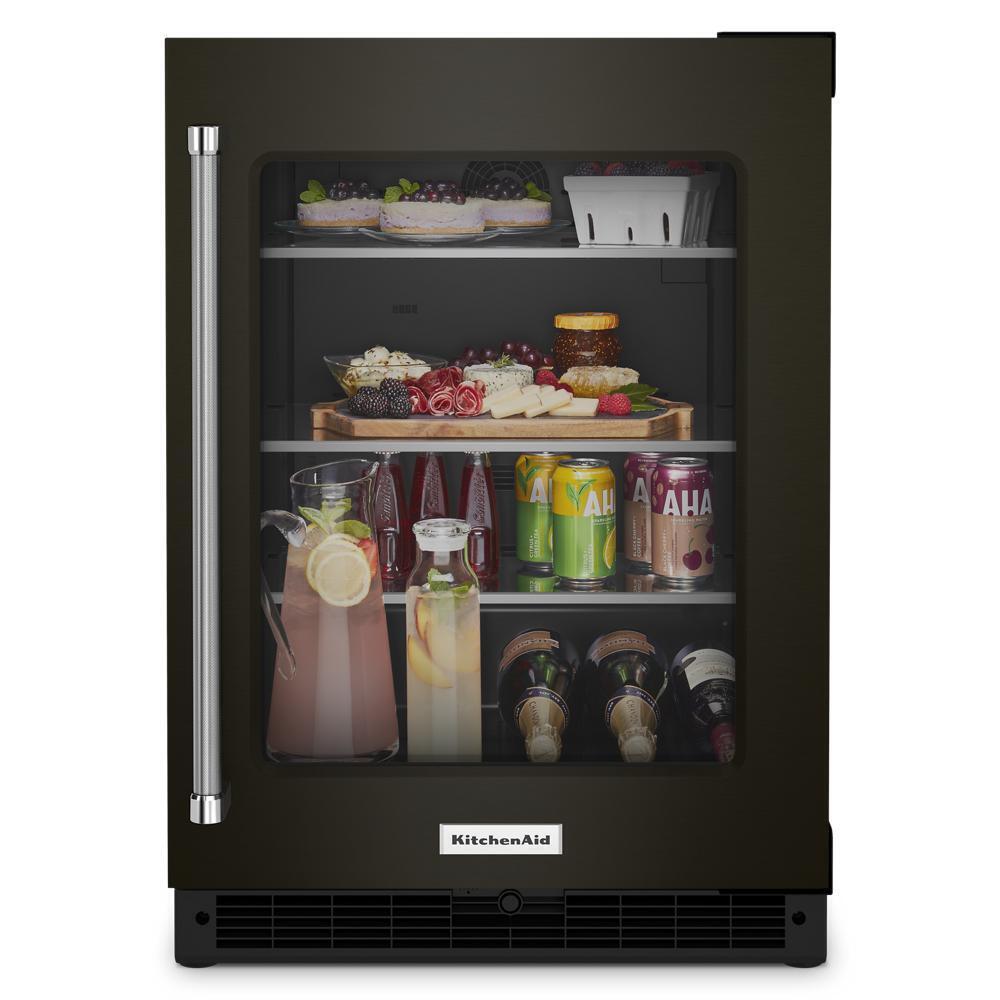 24" Undercounter Refrigerator with Glass Door and Shelves with Metallic Accents and PrintShield™ Finish