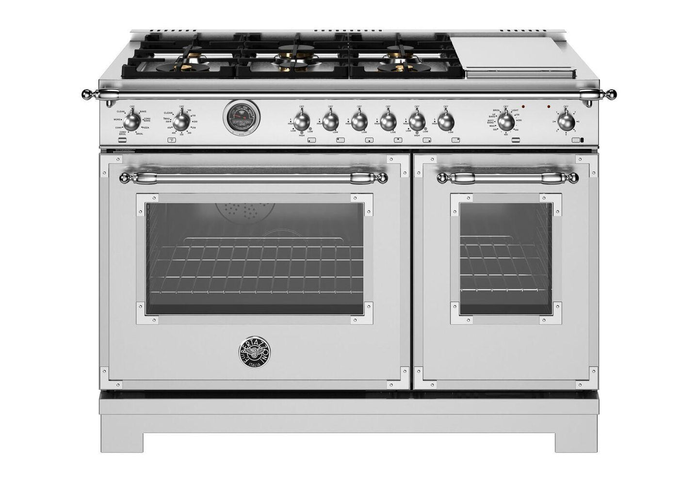 48 inch Dual Fuel Range, 6 Brass Burners and Griddle, Electric Self-Clean Oven Stainless Steel