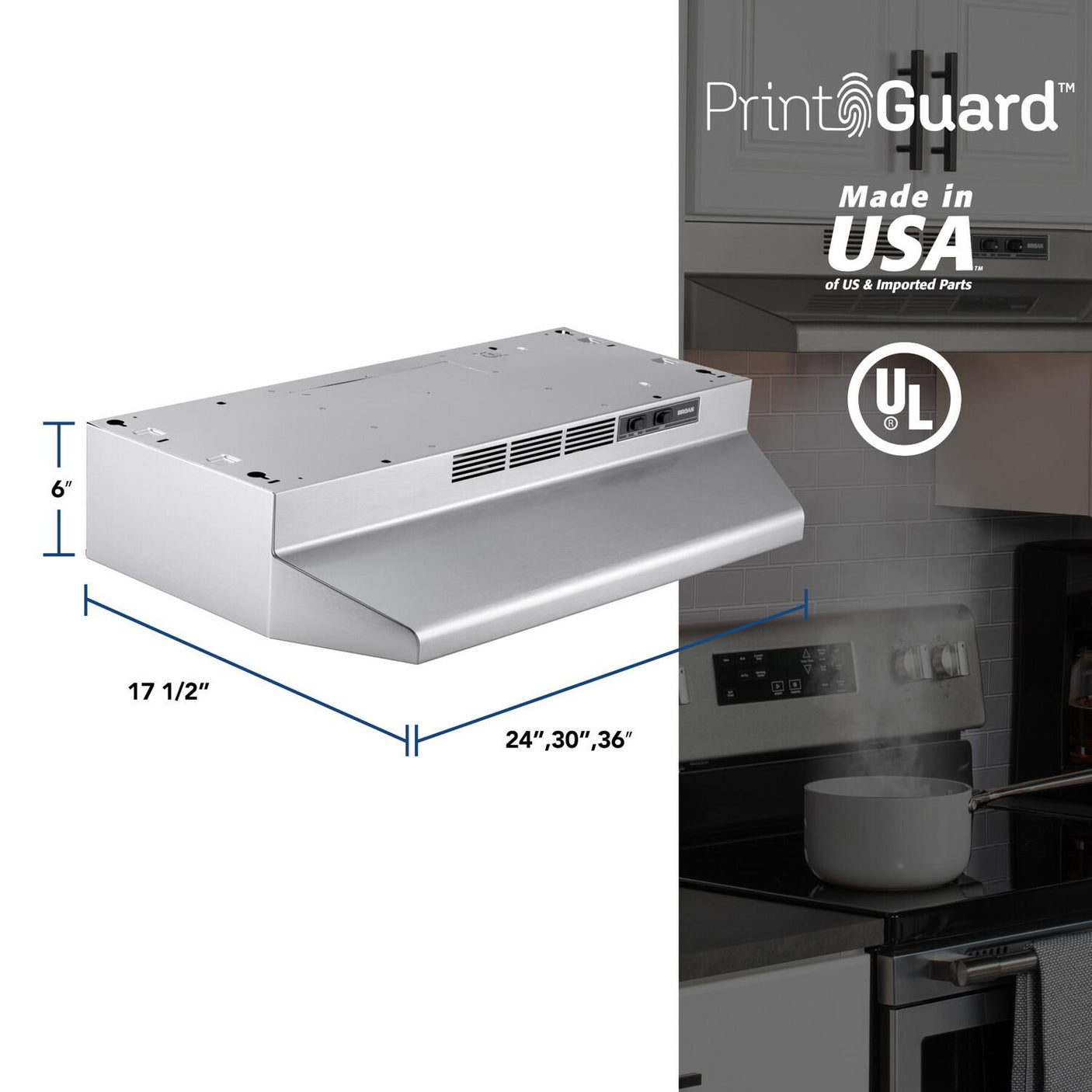 Broan® 24-Inch Ductless Under-Cabinet Range Hood, Stainless Finish