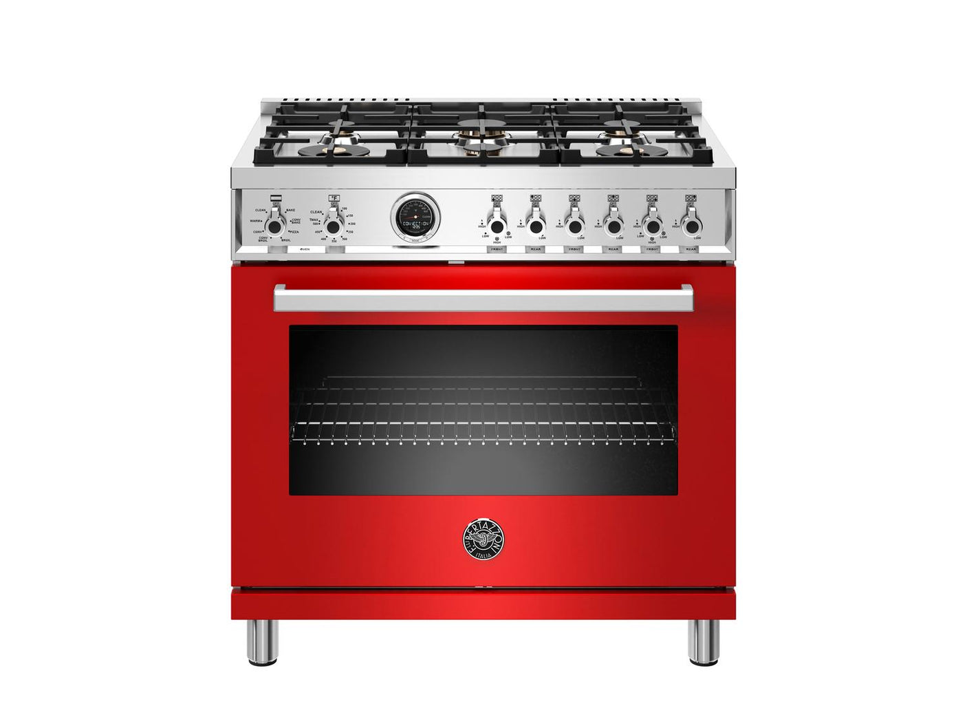 36 inch Dual Fuel Range, 6 Brass Burner, Electric Self-Clean Oven Rosso