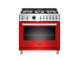 36 inch Dual Fuel Range, 6 Brass Burner, Electric Self-Clean Oven Rosso