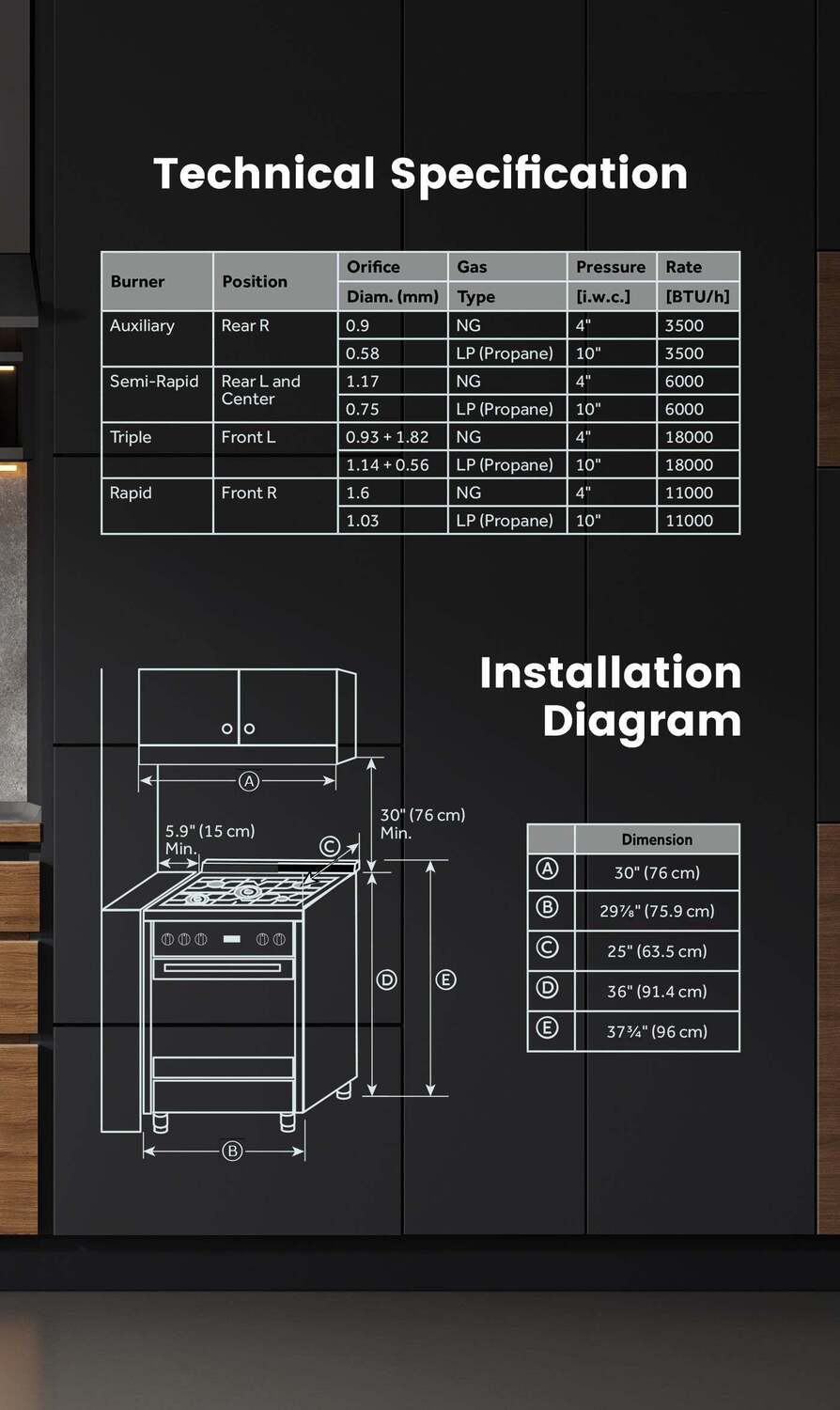 Robam G517K 30 Chef s Favorite Convection Freestanding Gas Range, 5 Sealed Brass Burners w/Cast Iron rates (Wok Grate Included), 5 Cu. Ft. Oven with Blue Interior, 6 Cooking Modes