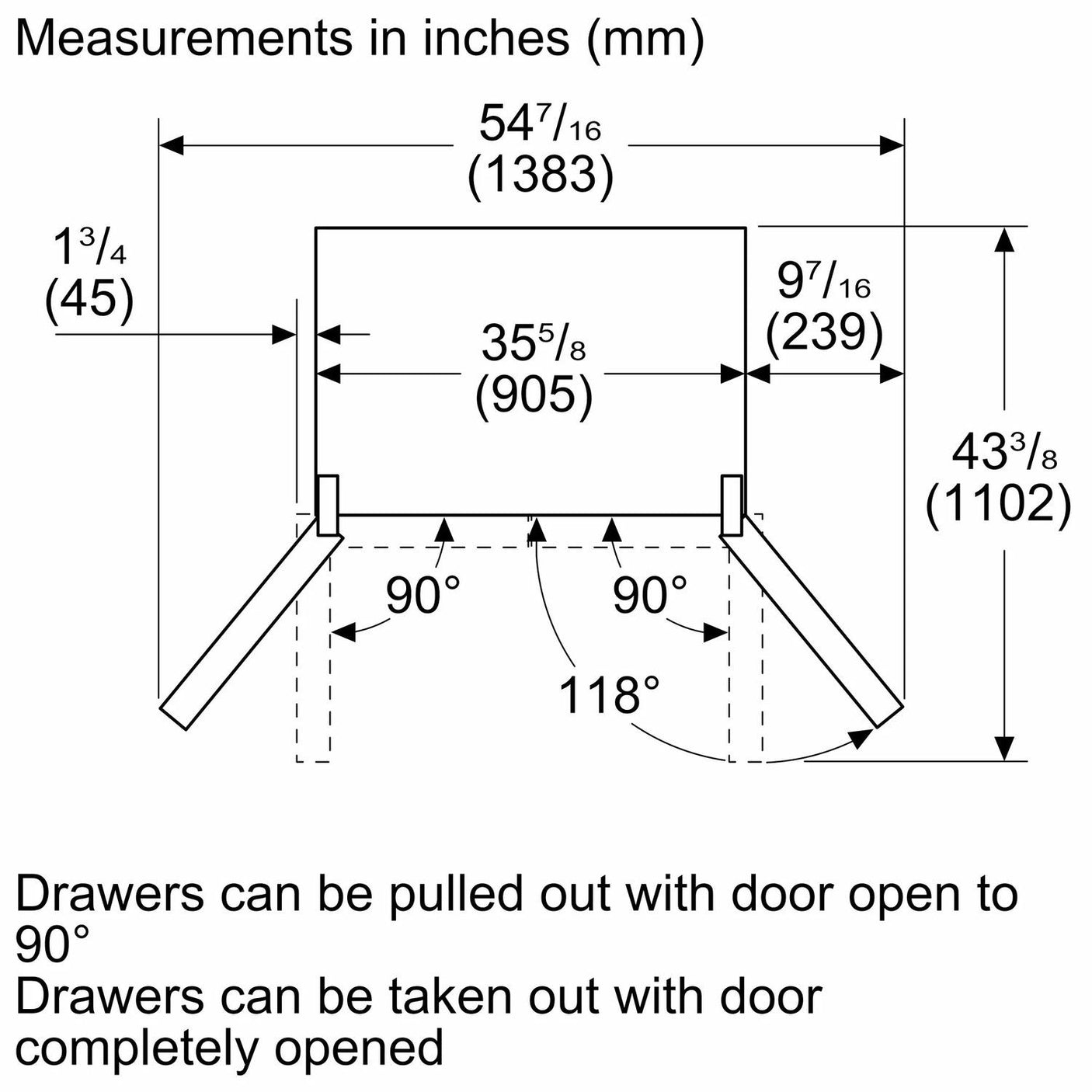 800 Series French Door Bottom Mount Refrigerator 36" Stainless steel (with anti-fingerprint)