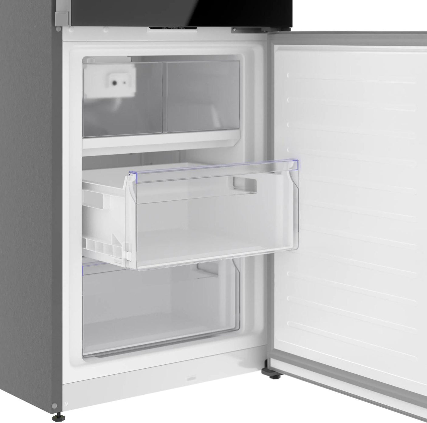 800 Series Free-standing fridge-freezer with freezer at bottom, glass door 24" Black, Total No Frost