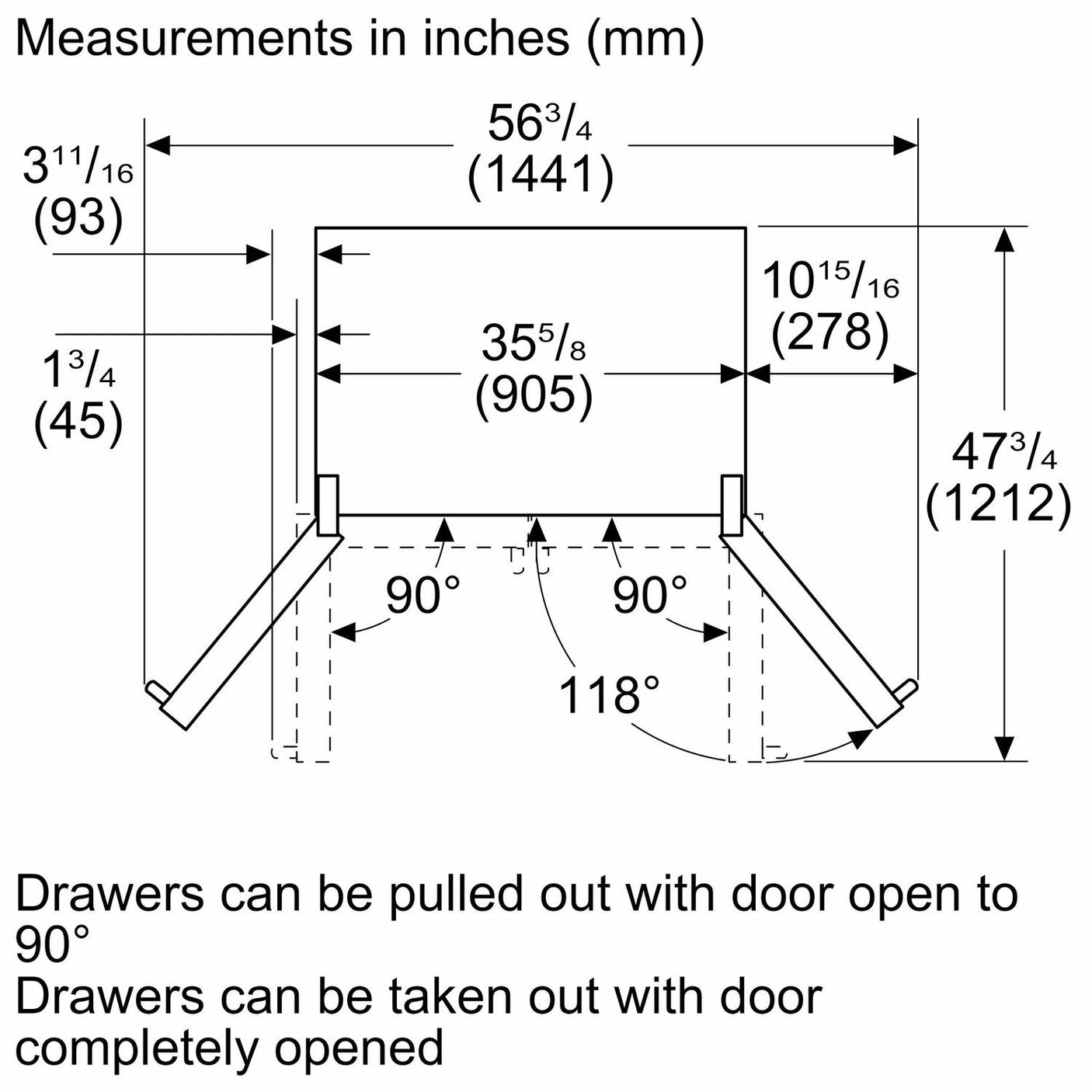 500 Series French Door Bottom Mount Refrigerator 36" Stainless steel (with anti-fingerprint)