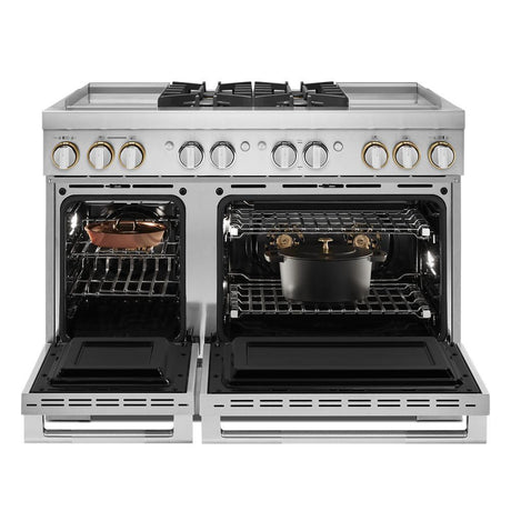 RISE™ 48" Dual-Fuel Professional Range with Dual Chrome-Infused Griddles