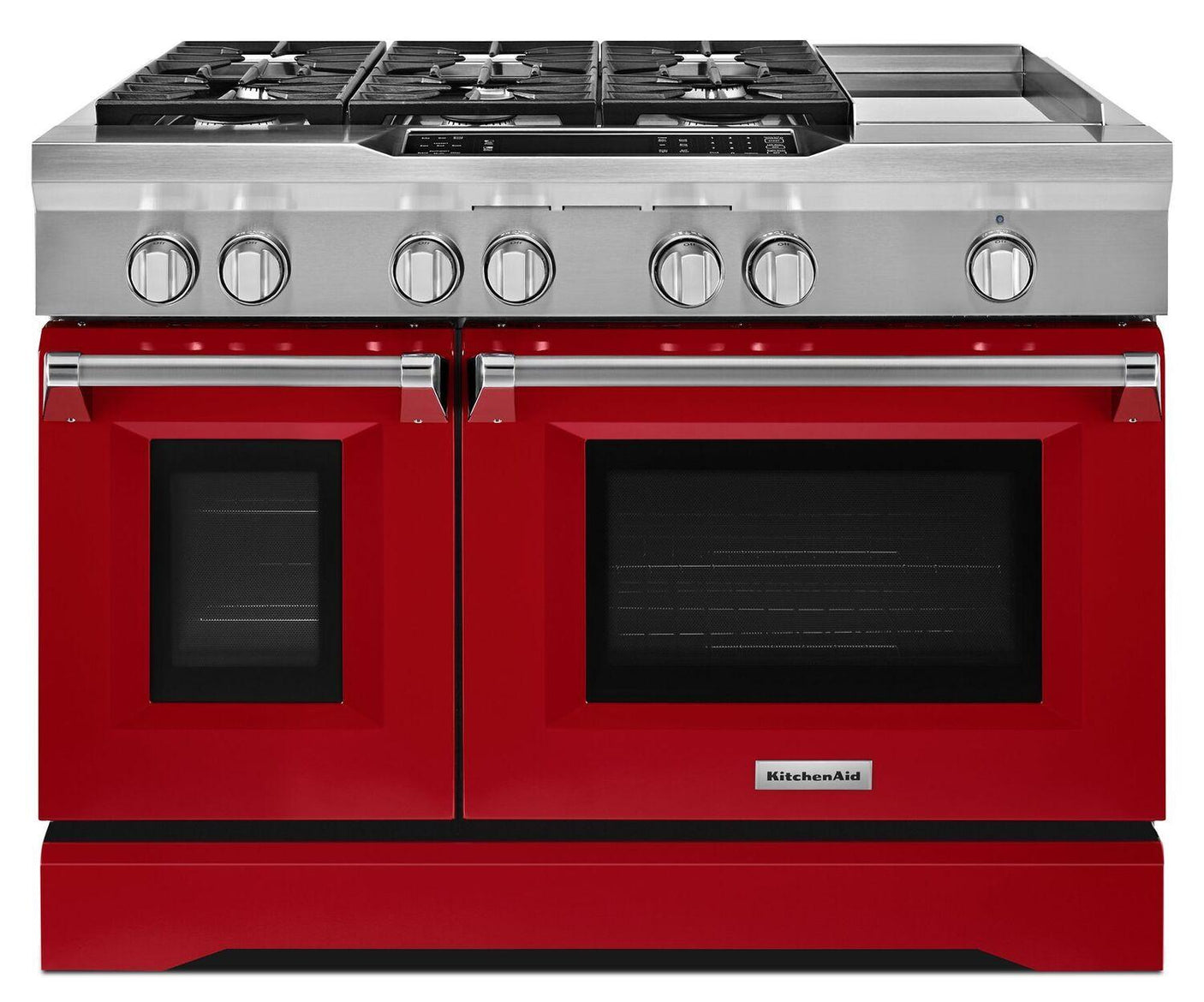 48'' 6-Burner with Griddle, Dual Fuel Freestanding Range, Commercial-Style Signature Red