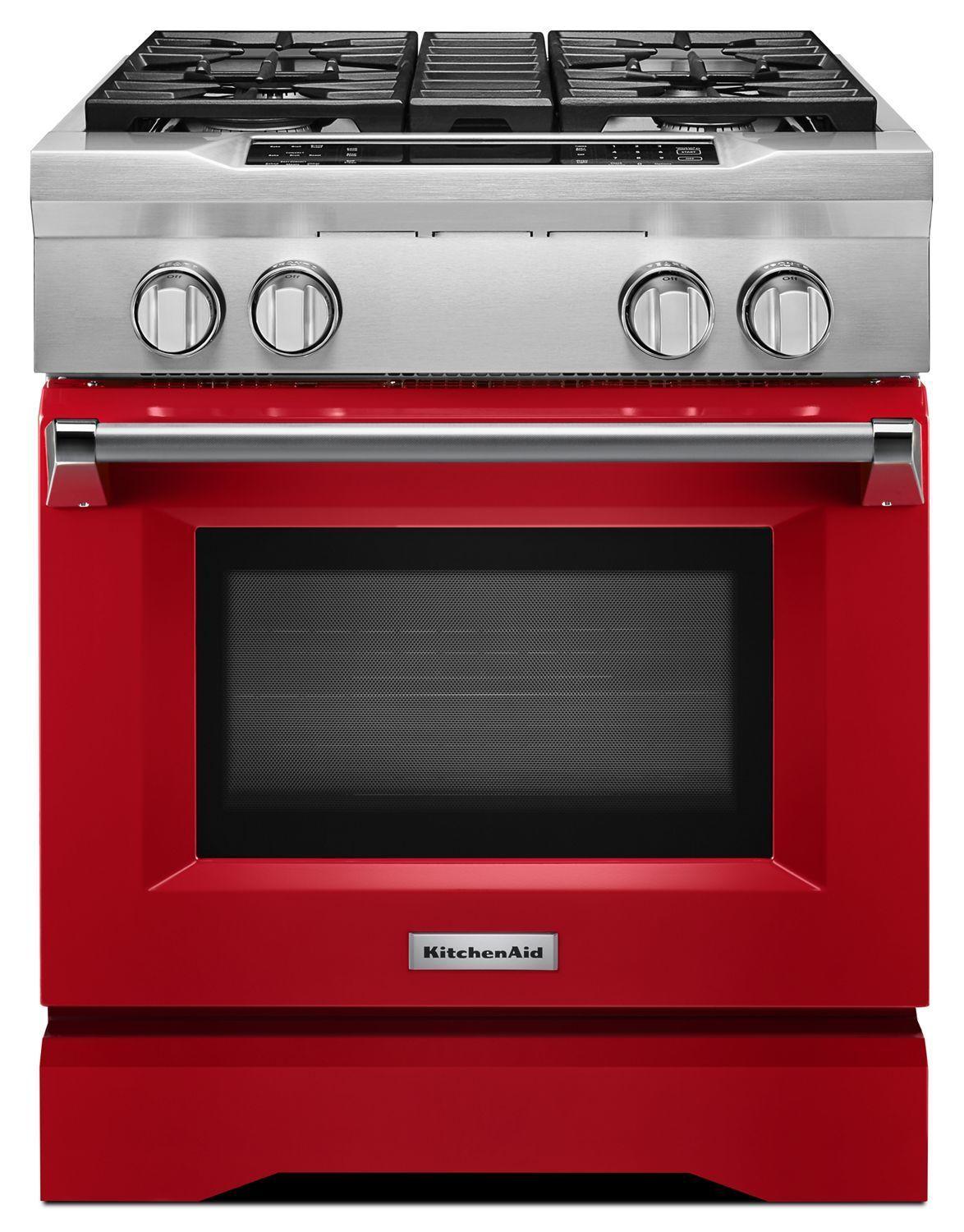 30'' 4-Burner Dual Fuel Freestanding Range, Commercial-Style Signature Red