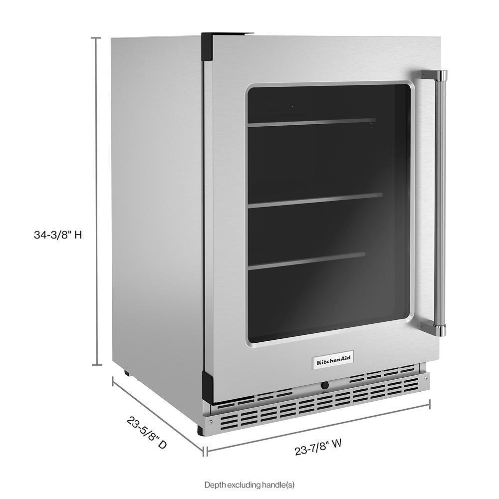 24" Undercounter Refrigerator with Glass Door and Shelves with Metallic Accents