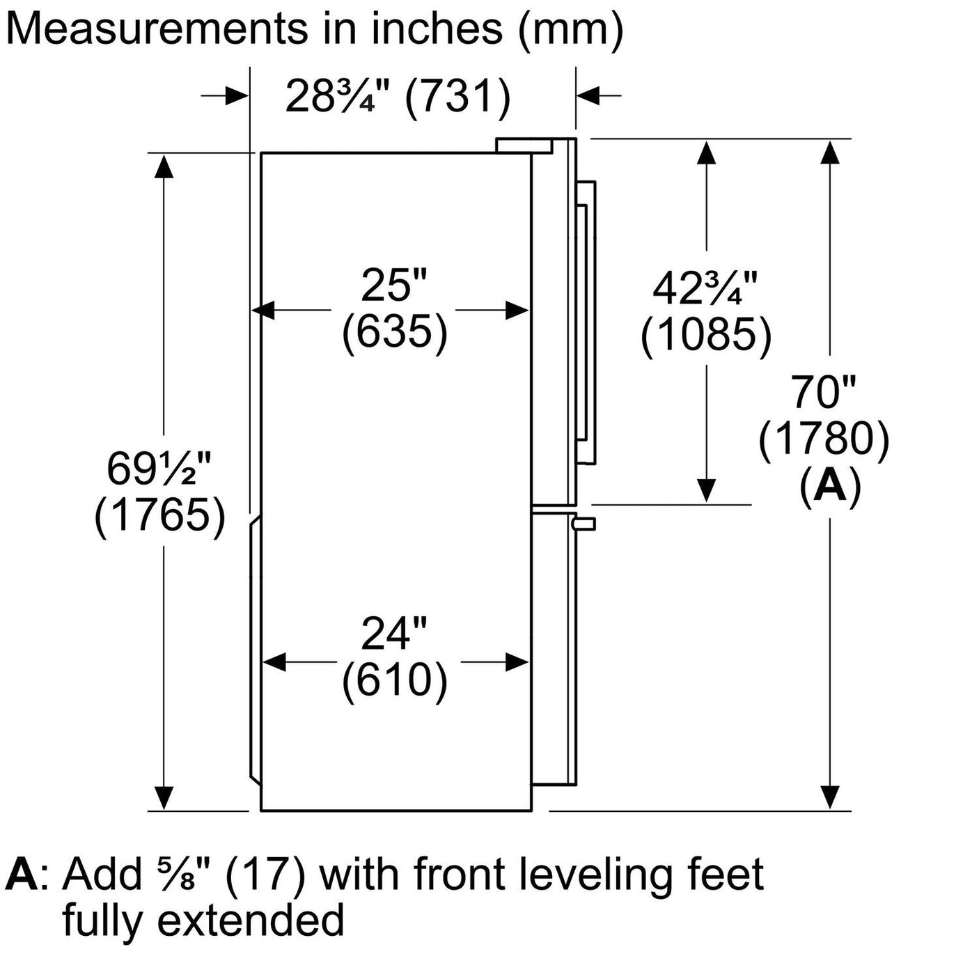 500 Series French Door Bottom Mount Refrigerator 36" Stainless steel (with anti-fingerprint)