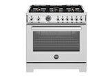 36 inch Dual Fuel Range, 6 Brass Burners and Cast Iron Griddle, Electric Self-Clean Oven Stainless Steel