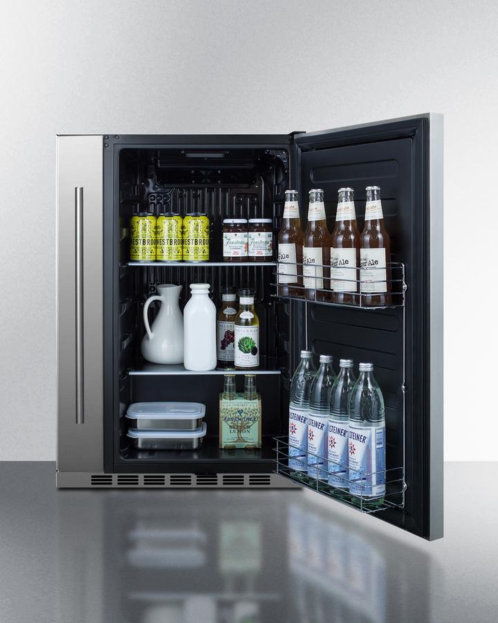 Shallow Depth 24" Wide Outdoor Built-in All-refrigerator With Slide-out Storage Compartment