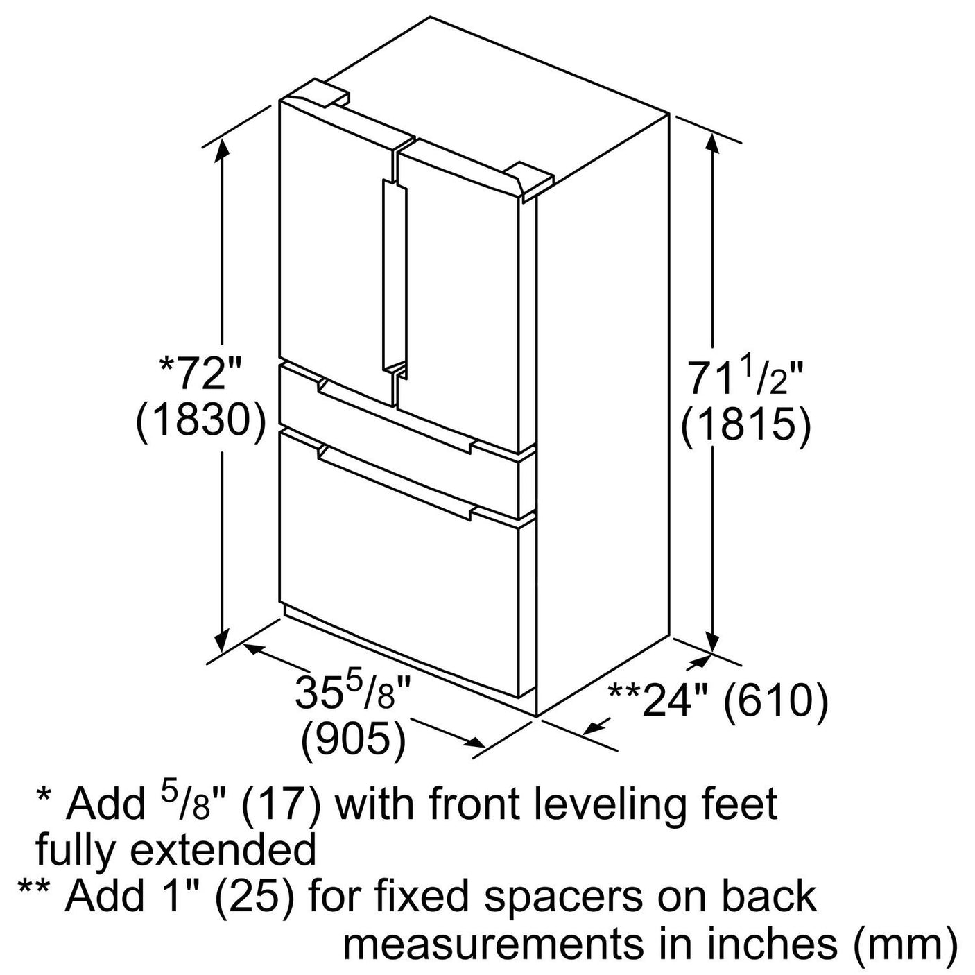 800 Series French Door Bottom Mount Refrigerator 36" Stainless steel (with anti-fingerprint)