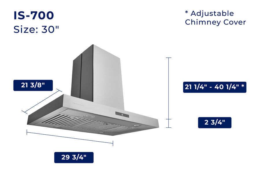 Hauslane  30 in. Convertible Island Range Hood with Dual Controls, LED, Baffle Filter in Stainless Steel