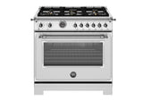 36 inch Dual Fuel Range, 6 Brass Burner and Cast Iron Griddle, Electric Self-Clean Oven Stainless Steel