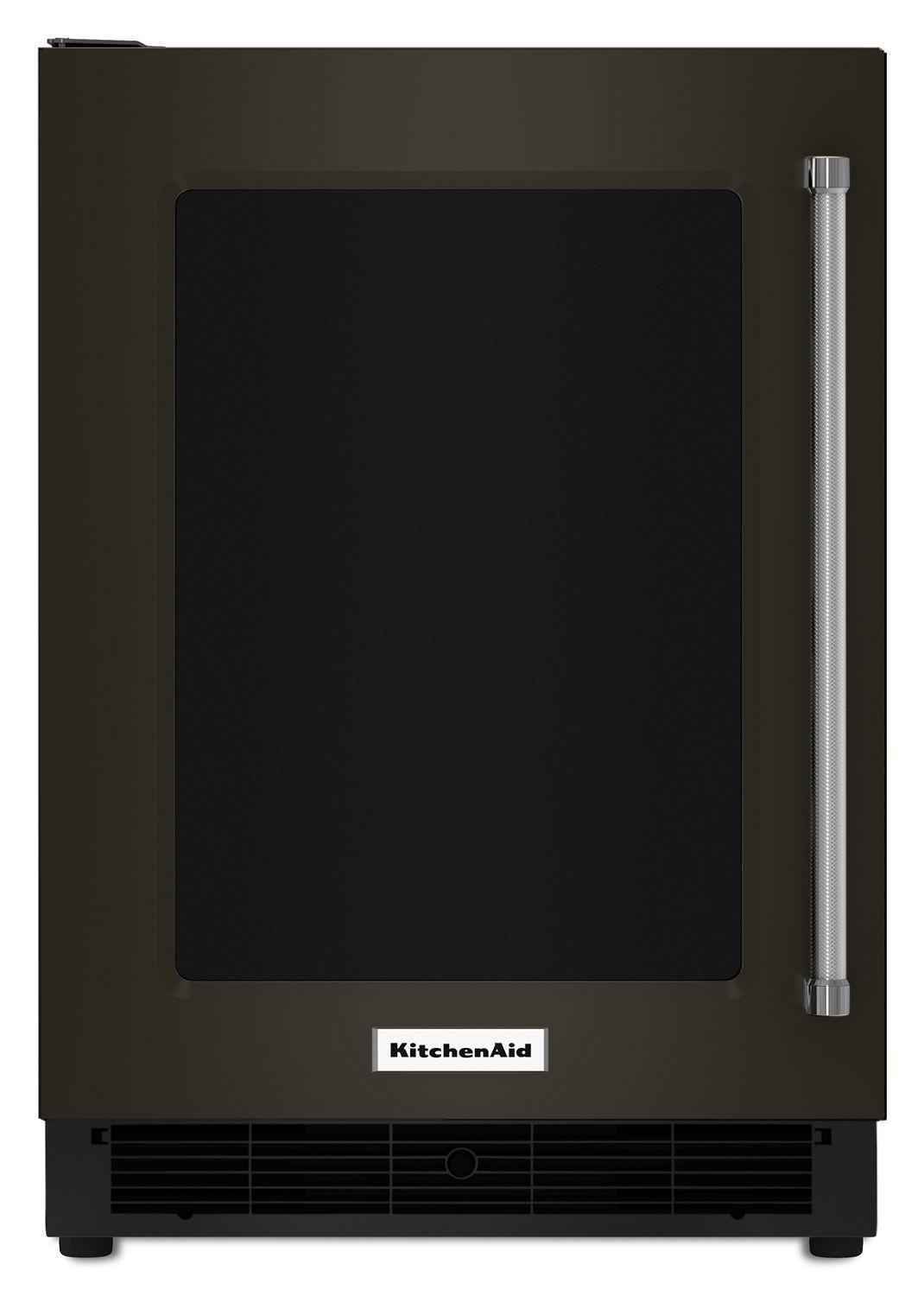 24" Undercounter Refrigerator with Glass Door and Metal Trim Shelves Black Stainless Steel with PrintShield™ Finish