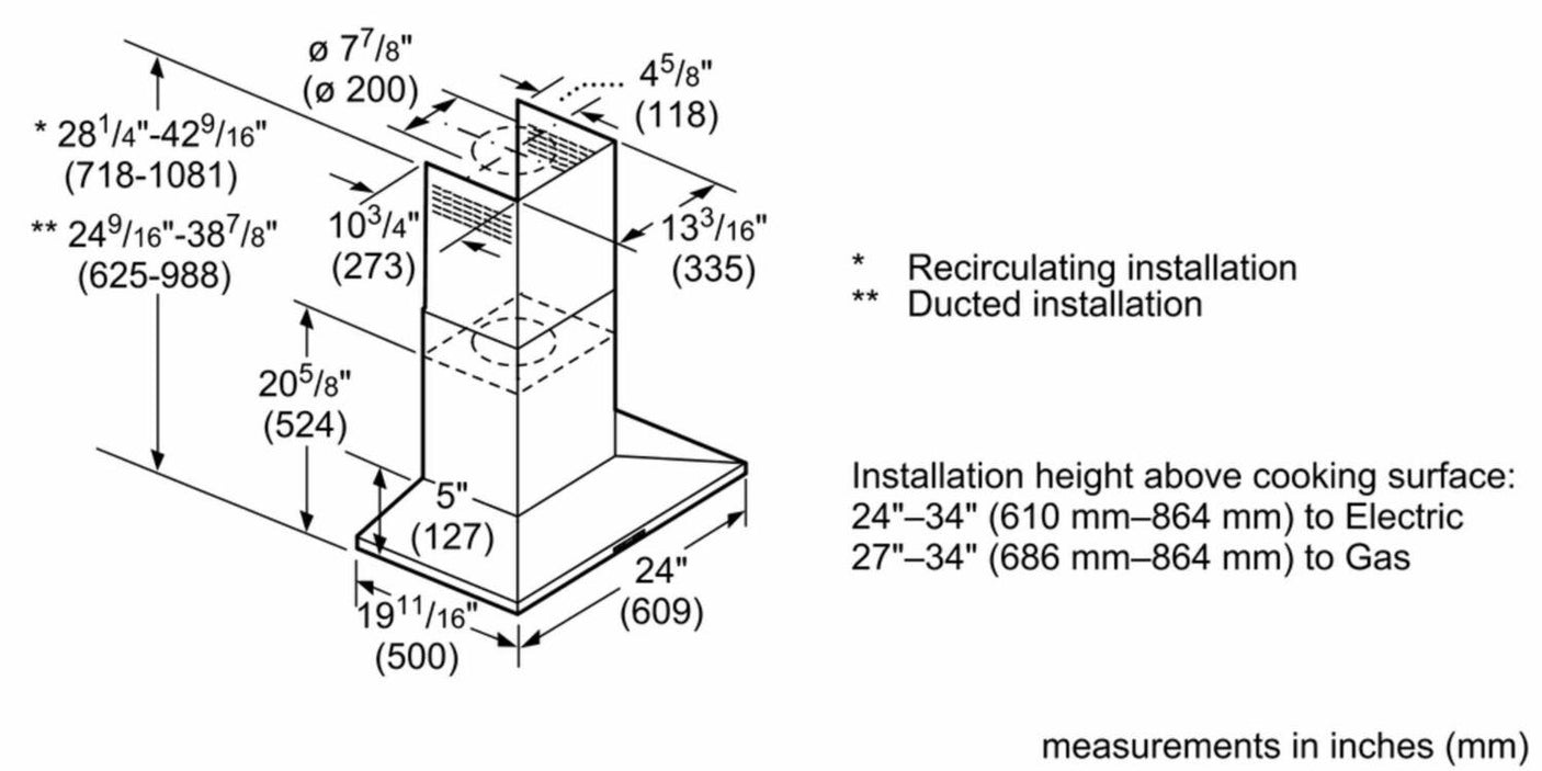 300 Series, ESTAR Pyramid Chimney Hood 24" S/S