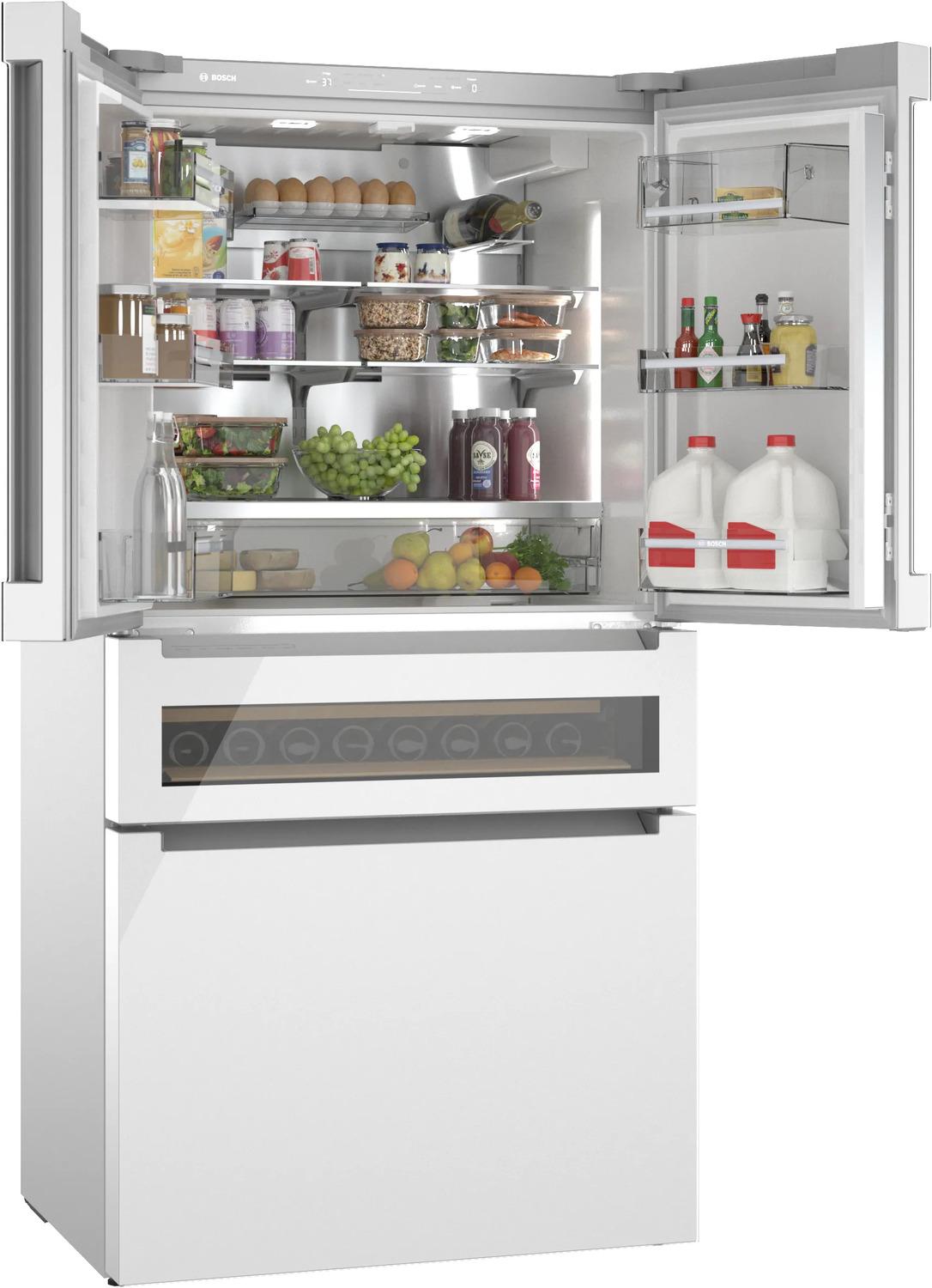 800 Series French Door Bottom Mount Refrigerator, Glass door 36" White