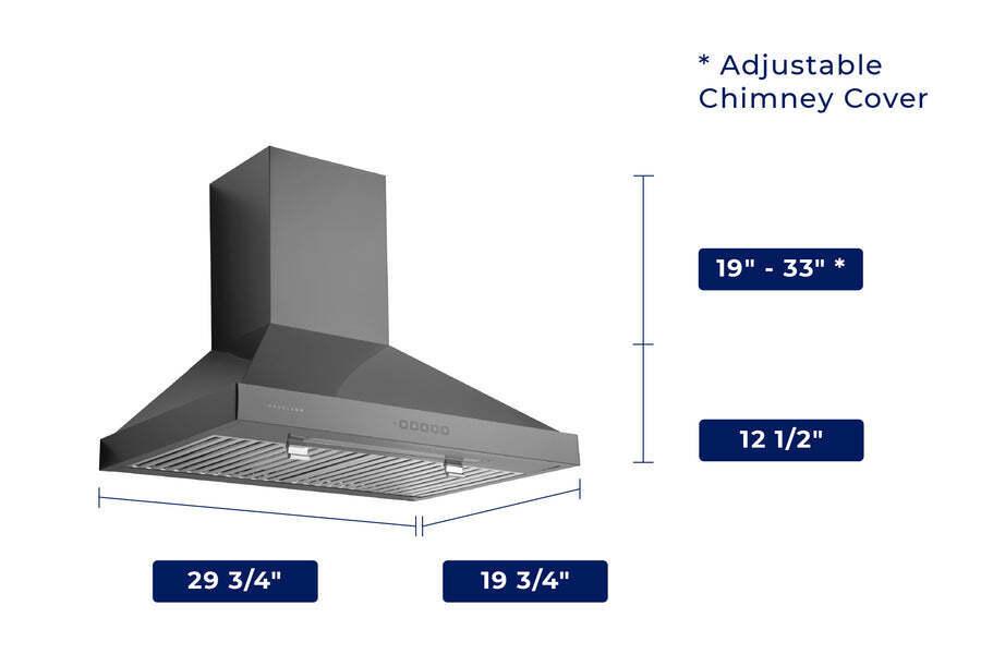 Hauslane  Chef 30-in Convertible Black Stainless Steel Wall-Mounted Range Hood