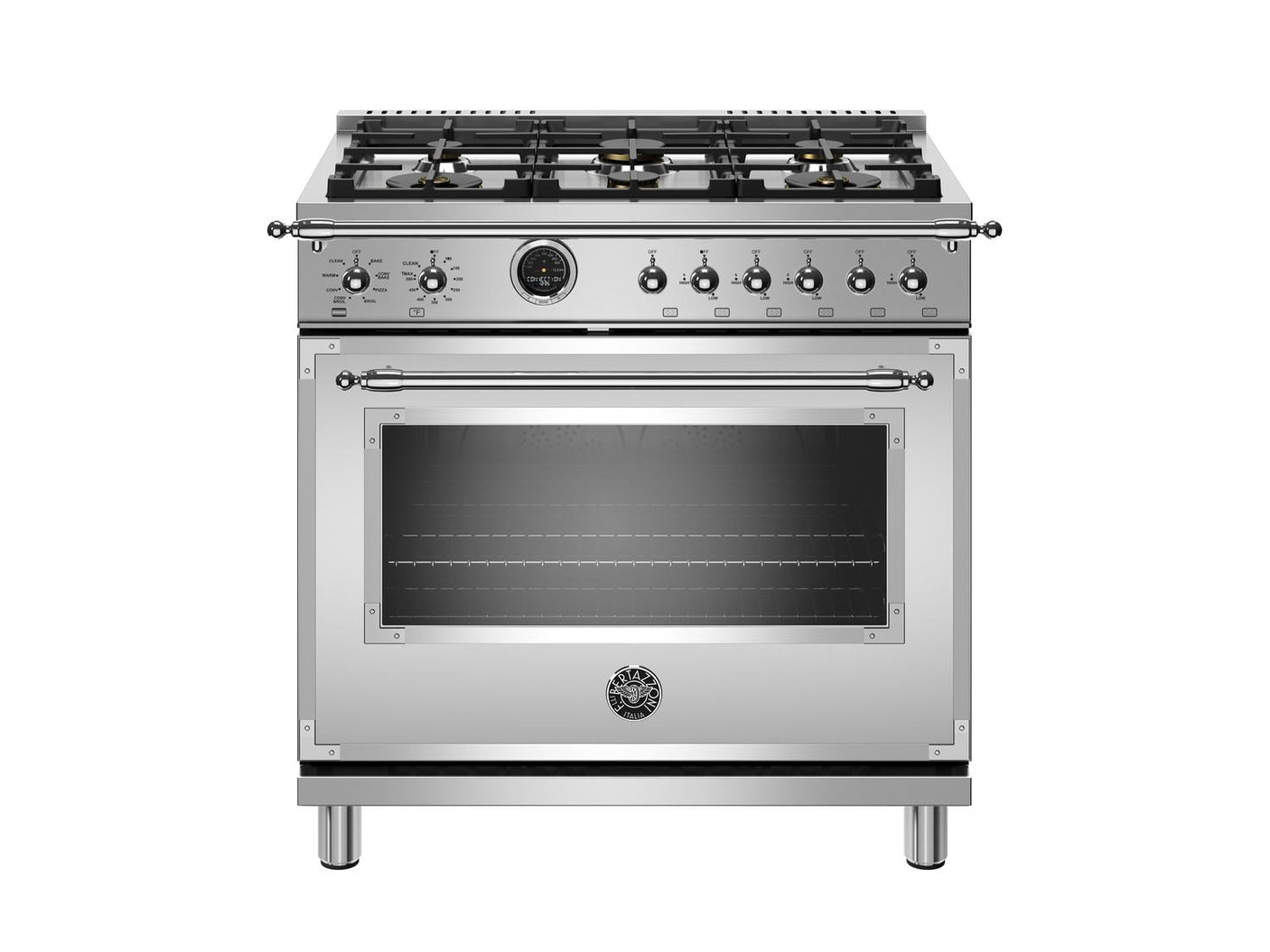 36 inch Dual Fuel Range, 6 Brass Burner, Electric Self-Clean Oven Stainless Steel