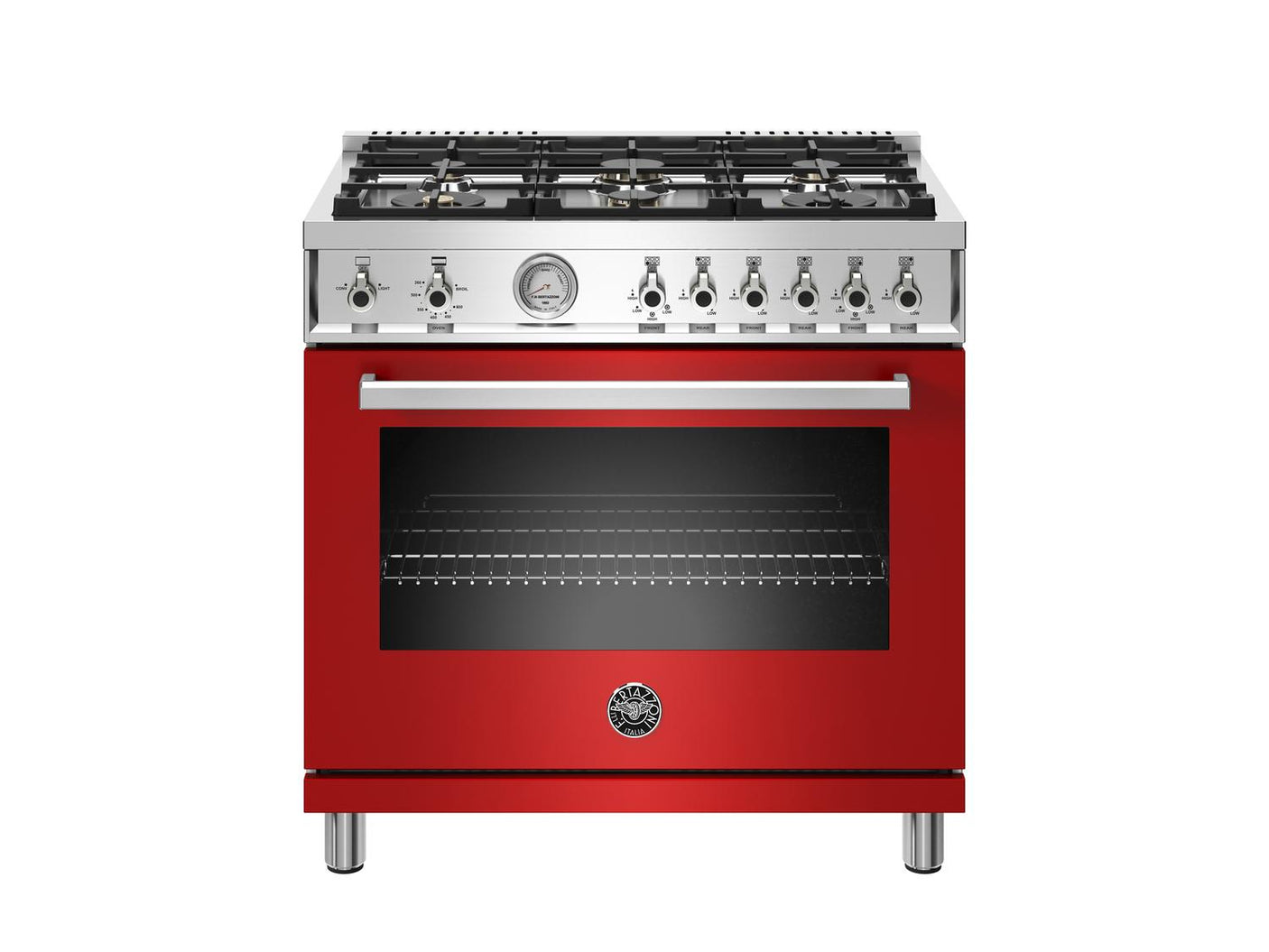 36 inch All Gas Range, 6 Brass Burners Rosso