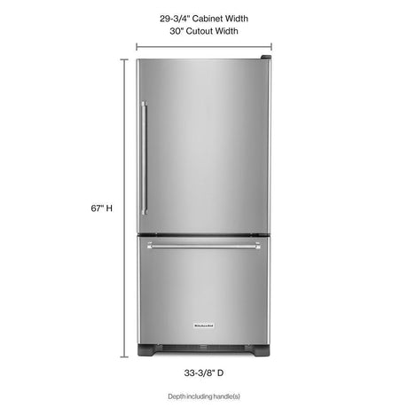 19 cu. ft. 30-Inch Width Full Depth Non Dispense Bottom Mount Refrigerator