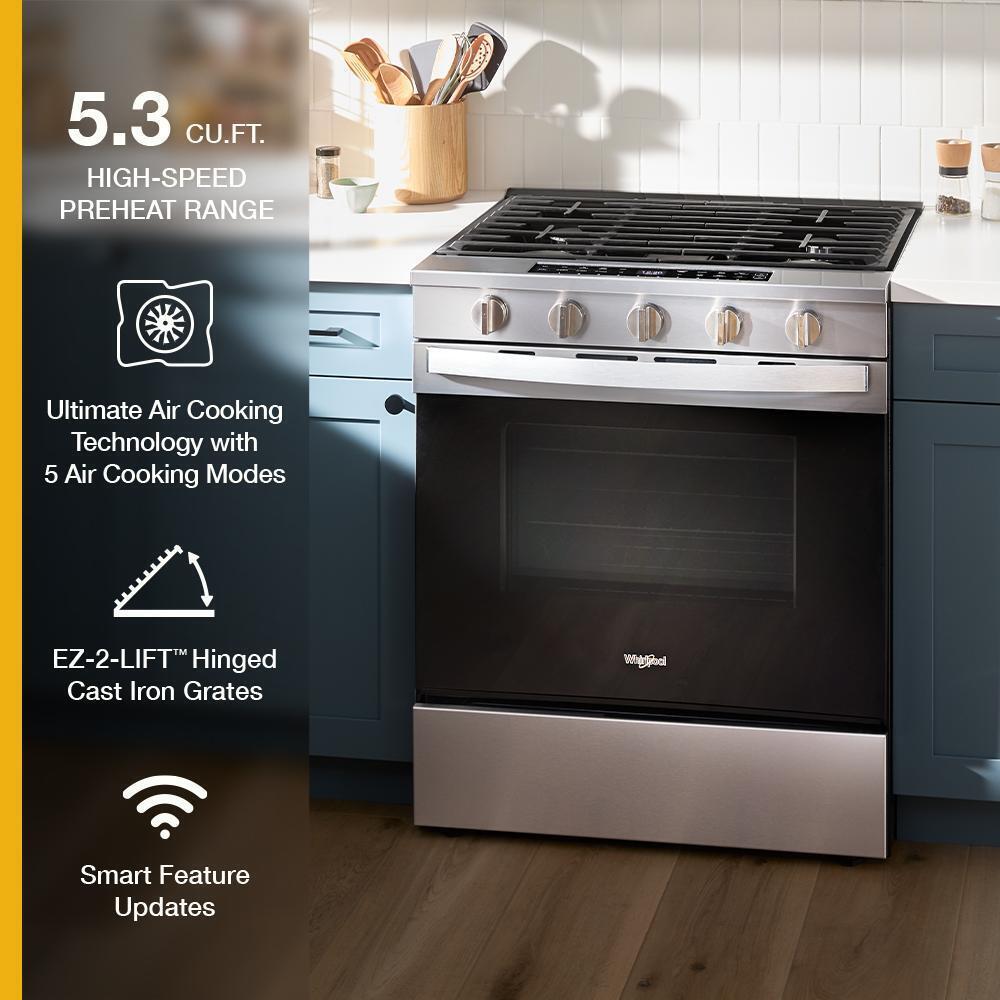 30-inch Smart Slide In Gas Range with Air Cooking Technology, No Preheat Air Fry, Steam/Self Clean and High Speed Preheat