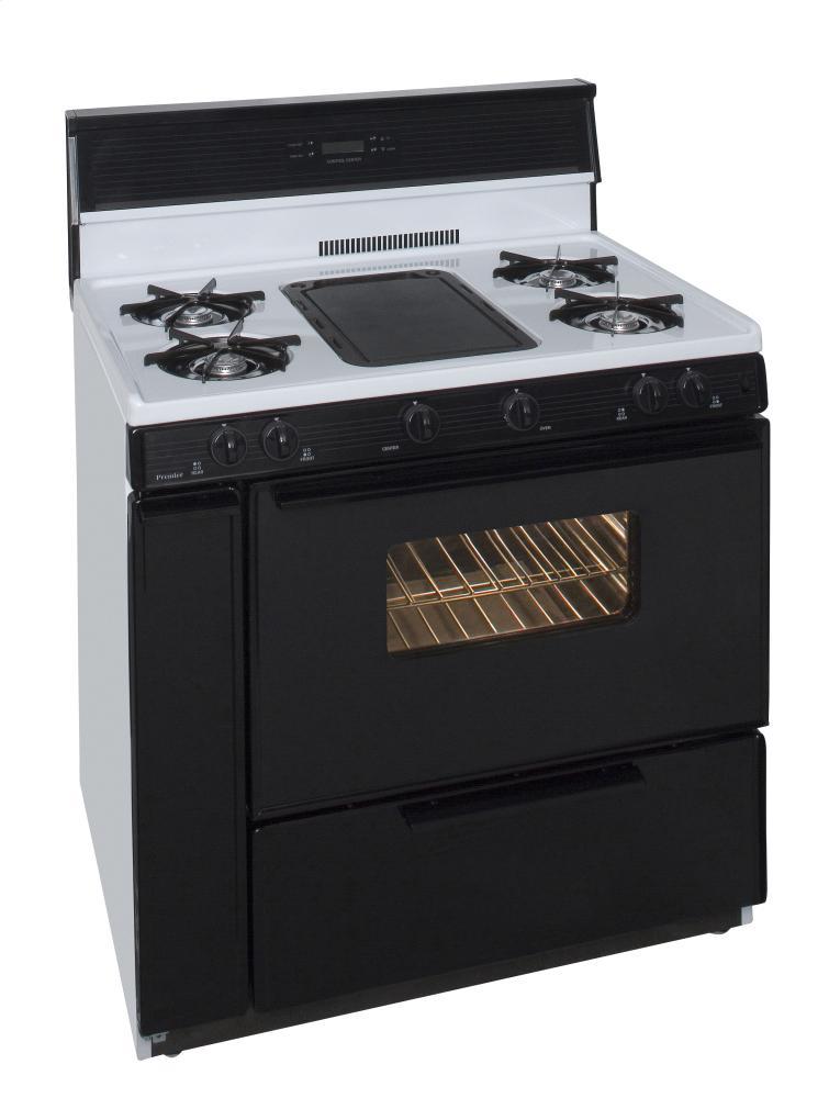 36 in. Freestanding Gas Range with 5th Burner and Griddle Package in White