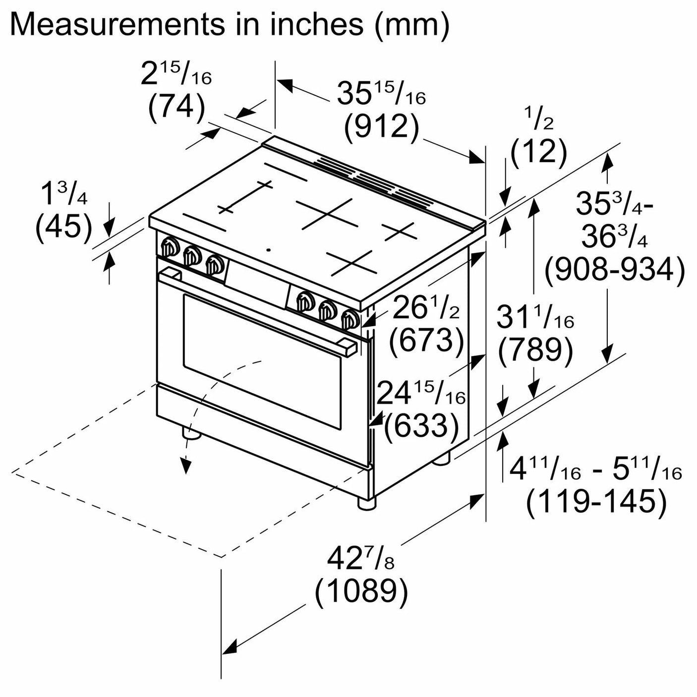 800 Series Induction freestanding range 36" Stainless Steel