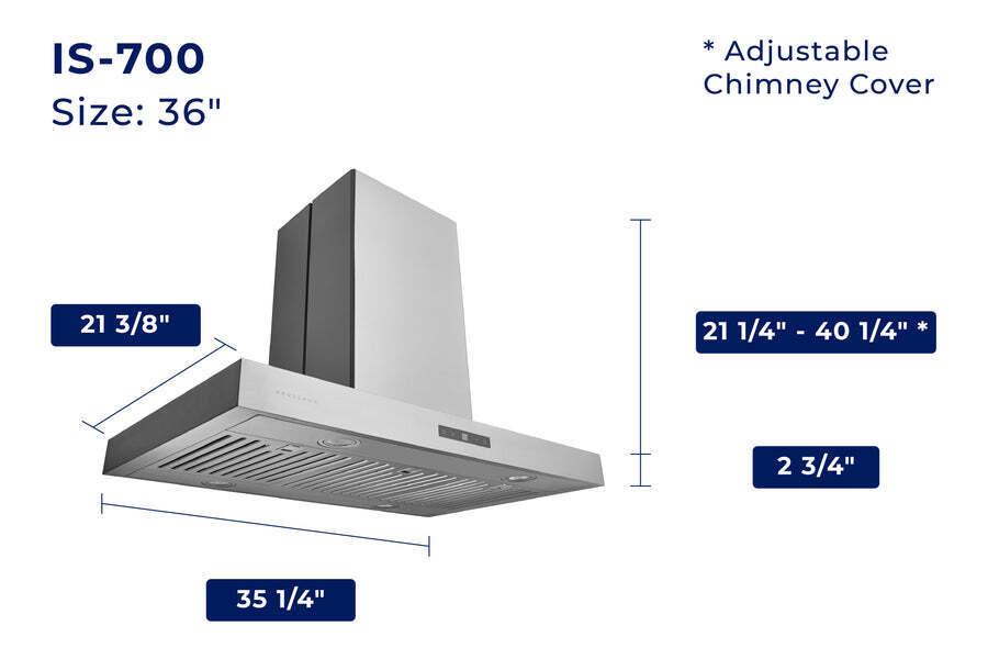 Hauslane  36 in. Convertible Island Range Hood with Dual Controls, LED, Baffle Filter in Stainless Steel