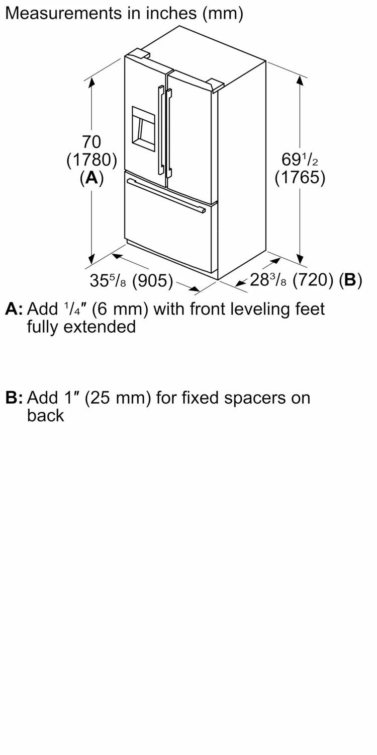 500 Series French Door Bottom Mount Refrigerator 36" Stainless steel (with anti-fingerprint)