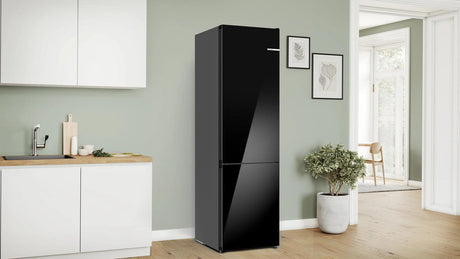 800 Series Free-standing fridge-freezer with freezer at bottom, glass door 24" Black, Total No Frost