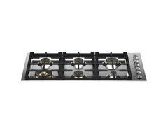 36 Drop-in Gas Cooktop 6 brass burners Stainless Steel