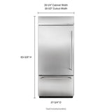 20.9 Cu. Ft. 36" Width Built-In Stainless Bottom Mount Refrigerator with Platinum Interior Design