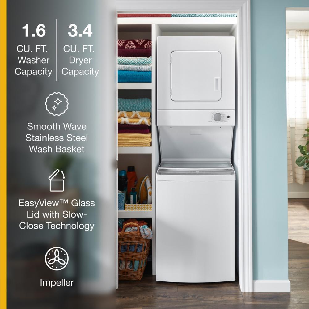 1.6 cu.ft Electric Stacked Laundry Center 6 Wash cycles and AutoDry™